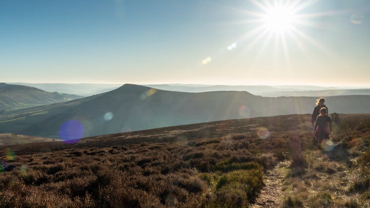 Walkers on the path up to Kinder Scout, Edale, Derbyshire